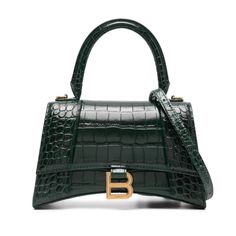 -Forest Green -Leather -Single Top Handle -Magnetic Fastening -Adjustable Detachable Shoulder Strap -Main Compartment -Internal Zip Pocket -Embossed Crocodile Effect Balenciaga Hourglass Bag, Womens Designer Bags, Elegant Bags, Balenciaga Bag, Handbags Online, Handle Bag, Green Bag, Green Leather, Designer Bags