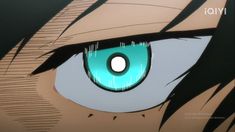 an anime character's eye with blue and green iris in the center, looking into the distance