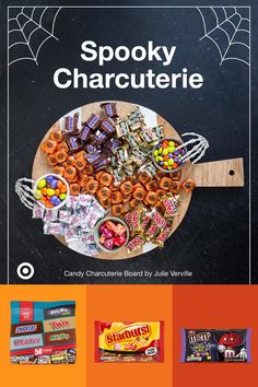 an advertisement for spooky charcuterie with candy and candies on it