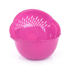 three pink plastic bowls stacked on top of each other