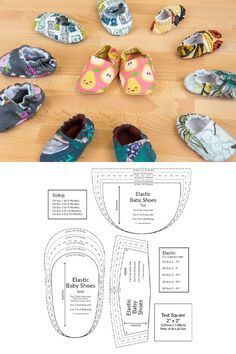 the sewing pattern for baby shoes is shown with instructions to sew and cut it