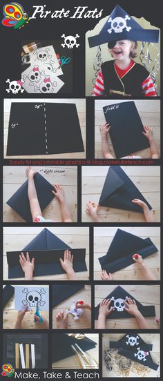 the instructions for how to make a pirate hat out of construction paper and glues