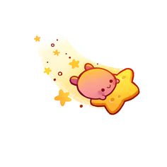 a teddy bear sleeping on top of a yellow star shaped pillow with stars around it