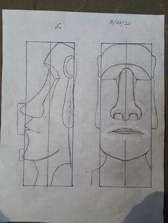 two drawings of faces are shown on a piece of paper with the same drawing in it