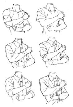 four different poses of a man with his arms crossed and hands folded over his chest