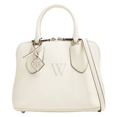 Tory Burch Ladies Satchel. SKU: 155619-100. Color: White. Size: H 6.5" x L 8.3" x D 3". Tory Burch White Pebbled Leather Mini Swing Satchel. This mini swing bag features pebbled leather and a double zipper closure. It has a top handle with a 3.4" (8.5cm) drop and an adjustable, removable crossbody strap with a 22.2" (56.5cm) drop. Inside, you'll find a convenient slip pocket. White Pebbles, Versace Watch, Cheap Gifts, Denim Shoes, Fragrance Gift Set, Crossbody Messenger Bag, Mini Handbags, Leather Mini, Handbag Backpack