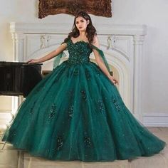 Premium Quality Dark Green Quinceanera Dresses Glitter Applique Off Shoulder Ball Gown Sweet 16, Fashion Women's Dresses Moda2000 Quince Dresses Green, Emerald Green Quincena Dress, Hunter Green Quince Dress, Quinceanera Dresses Emerald Green Long, Emerald Green Quince Dress With Sleeves, Dark Green Quince Dress, Emerald Quinceanera Dress, Moda2000 Quince Dresses, Quinceanera Dresses Emerald Green