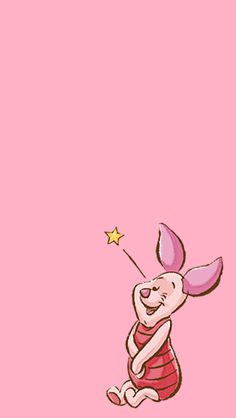 winnie the pooh wallpaper with pink background and yellow stars on its back ground