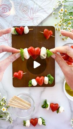 Heart Caprese, Caprese Salad Skewers, Caprese Bites, Caprese Skewers, Baby Tomatoes, Tomato Mozzarella, Valentine's Day Recipes, Valentines Food, 2024 Christmas