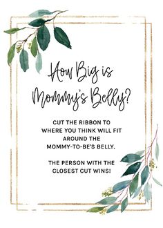 a card with the words how big is mommy's bees? and an image of eucalyptus