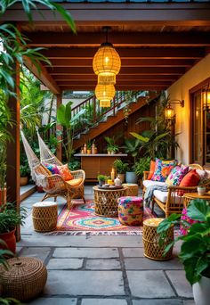 Coastal Boho Hawaiian Boho Decor, Caribbean Interior Design Bohemian, Tropical Porch Ideas, Caribbean Interior Design, Coastal Boho Decor, Caribbean Decor, Mexican Interior Design, Mexican Interiors, Relaxing Living Room