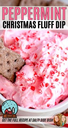 peppermint christmas fluff dip in a bowl with crackers