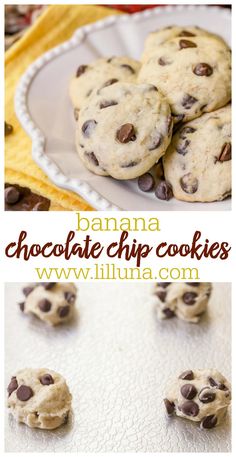 banana chocolate chip cookies on a white plate