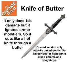 an advertisement for the gnome detour knife of butter, which is on display