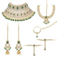 A DAZZLING AND AN EXQUISITE 8 PIECE NECKLACE- SET IN White,Green and Gold COLOR PERFECT FOR BRIDES AND FORMAL OCCASIONS Shipping through UPS courier and delivery time 8-10 working days depending on the destination This is an amazing and awesome piece which you can not afford to miss. It is hand crafted by skilled artisans of India . STUNNING PIECE TO WEAR FOR FORMAL OCCASIONS AND WEDDINGS A MUST HAVE FOR THE BRIDE TO BE You will seldom find such ethnic piece It will razzle and dazzle at any part Haath Phool, Bridal Choker Necklace, Pakistani Bridal Jewelry, Matha Patti, Necklace Set Indian, Heritage Jewellery, Bridal Choker, Bridal Necklace Set, Indian Jewelry Sets