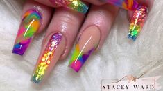 Rainbow Acrylic Nails, Bright Summer Acrylic Nails, Colored Acrylic Nails, Summer Acrylic Nails, Pretty Nail Art, Rainbow Nails, Neon Nails, Coffin Nails Designs