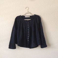 Pretty Boho Blouse 3/4 Length Sleeves W/ Single Barrel Cuffs Button Up Textured Stitched Yoke Gathered Size Xs (Web States It Runs Big But 100% Cotton So Could Allow For Shrinkage) Navy (Subtle Vintage-Washed Look) We The Free New With Tags Measurements, Approximates: 25" Across From Pit To Pit 21" Length From The Shoulder To The Hem In Front, Hem Rounds Up At Sides 13" From Pit To Cuff 100% Cotton Lightweight Blouse Material, Sheer Spring Casual Blouse With Buttons, Spring Casual Buttoned Blouse, Spring Casual Button Blouse, Spring Peasant Blouse With Buttons, Peasant Blouse With Buttons For Spring, Casual Button-up Peasant Top For Fall, Casual Fall Blouse With Buttons, Long Sleeve Summer Peasant Top For Workwear, Casual Peasant Top With 3/4 Sleeve For Fall