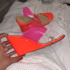 Miami Breeze Neon Wedge Sandal. The Combination Colors Of Orange And Pink Are Sold Out. New Without Tags Or Box. They Don’t Fit Size 7, But Runs Small I’ll Say It’s More Like A 6. Pink Wedge Heels For Summer, Trendy Pink Slip-on Wedge Sandals, Trendy Pink Wedge Heel Sandals, Orange Synthetic Wedge Sandals For Party, Orange Synthetic Wedge Sandals, Casual Pink Wedge Sandals For Party, Trendy Orange Wedge Heels, Pink High Heel Wedge Sandals, Pink Synthetic Wedge Sandals