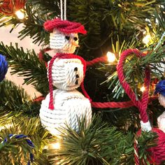 White Cap Nautical Snowman Hand Woven Monkey Knots for your tree Mystic Knotwork Nautical Snowman, Monkey Knot, Nautical Christmas Tree, Nautical Christmas Ornaments, Nautical Christmas, Orange Hats, Pink Cap, Purple Hats, Xmas Wreaths