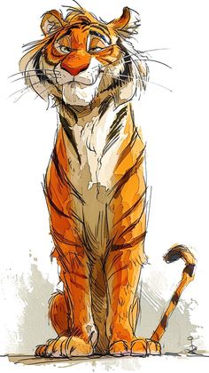 a drawing of a tiger sitting on the ground