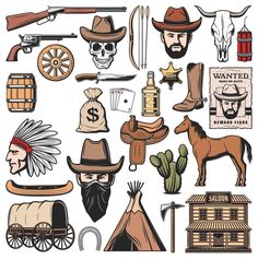 Wild West and western American icons Cowboy Theme Birthday Party, Cowboy Theme Birthday, 50th Birthday Party Ideas For Men, Mason Jar Fairy Lights, Wild Horses Mustangs, Western Games, Rodeo Poster, Western Posters