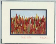 an image of a painting with trees in the background and text that reads fall color