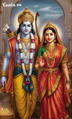 the hindu couple is depicted in this painting