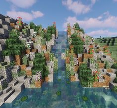 How To Terraform In Minecraft, Minecraft Path Up Mountain, Minecraft Cliffside Terraforming, Minecraft Spawn Area Ideas, Minecraft Mountain Waterfall, Minecraft River Terraforming, Minecraft Paths Ideas, Minecraft Natural Staircase, River Minecraft Ideas