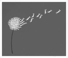 a dandelion blowing in the wind on a gray background