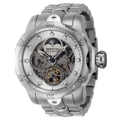 Featuring a skeletonized dial topped by day/night, 24-hour and 60-second subdials, this Invicta Reserve Venom will be an instant classic in your collection. The timeless look is complemented by the Venom line's impressive 100 ATM, so your new timepiece can accompany you to the office and the beach. Choose between a stainless steel bracelet, silicone strap or leather strap and you'll have an Invicta Reserve Venom that's just your style! Steampunk Silver Watch With Skeleton Dial, Silver Steampunk Watch For Formal Occasions, Steampunk Automatic Watch For Formal Occasions, Luxury Watch With Skeleton Dial, Steampunk Watches With Round Dial For Formal Occasions, Timeless Watches With Skeleton Dial, Steampunk Watches For Formal Occasions, Steampunk Style Formal Watches, Classic Silver Chronograph Watch With Skeleton Dial