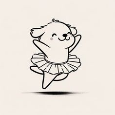 a black and white drawing of a teddy bear in a tutu with a ballet skirt