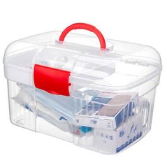 Red & Clear Plastic First Aid/Craft Box-MyGift First Aid Cross, Family Emergency Kit, Raising Rabbits For Meat, Medicine Kit, Craft Storage Box, Basic First Aid, Medication Storage, Raising Rabbits, Animal Supplies