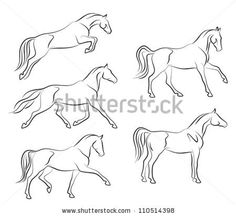 four horse silhouettes in different poses on a white background, each with their own image