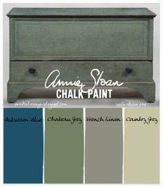 an old dresser painted in green and blue with the words annie sloan chalk paint