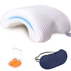 an inflatable memory pillow and ear plugs