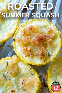 roasted summer squash on a grill with text overlay