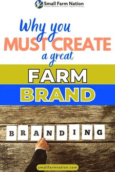 a person's hand writing on the word farm brand in front of a wooden background