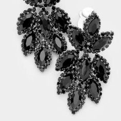 Pave Trim Jet Black Crystal Oval Clustered Clip On Earrings Black Oval Jewelry For Party, Black Crystals, Jet Black, Clip On, Black Metal, Clip On Earrings, Sparkle, Trim, Crystals