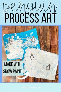 penguin process art made with snow paint for kids to use in winter activities and crafts