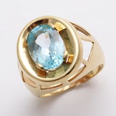 Vintage 14k Blue Topaz Oval Signet Ring Large Yellow Gold Estate Oval Blue Signet Ring In 14k Gold, Oval Topaz Center Stone Ring In 14k Gold, 14k Gold Oval Topaz Ring With Center Stone, Gold Oval Topaz Ring Stamped 14k, Classic Oval Topaz Ring Hallmarked, Oval Topaz Ring Stamped 14k For Formal Occasions, Formal Oval Topaz Ring Stamped 14k, Classic Oval Topaz Ring, Modern 14k Gold Oval Topaz Ring