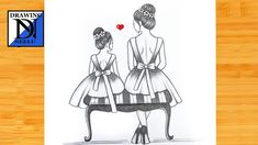 two women in dresses are sitting on a chair and one is holding a red heart