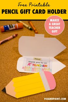 the printable pencil gift card holder is shown