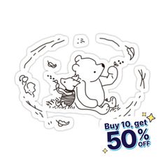 a sticker with a cartoon bear sitting on the ground