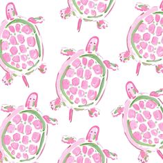 a pink and green turtle pattern on a white background