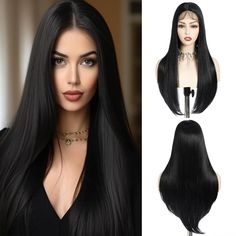 PRICES MAY VARY. 💕【Heat Resistant & Lightweight】Long straight wig selected heat-resistant synthetic hair without any unpleasant odor. The stylish and straight appearance adds diversity to your style, enhancing your charm and confidence. 💕【Comfortable & Breathable】Long straight synthetic lace front wig fits your skin and is soft and breathable. The lace color closely resembles skin tone. Small frontal lace makes your hairline look more realistic, natural. 💕【Unique Style】Glueless lace front wig Middle Part Long Hair, Black Wigs, Brunette Hair With Highlights, Long Hair Wigs, Black Wig, Middle Part, Wigs For Women, Straight Wig, Synthetic Lace Front Wigs