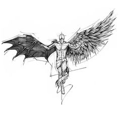 a drawing of a man with wings on his back