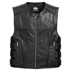 New Harley Davidson Men's Motorcycle Passing Link Black Biker Real Leather Vest | eBay