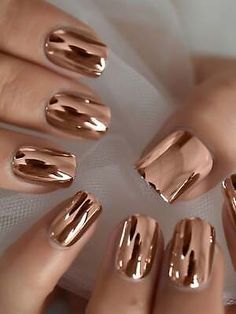 Color: ChampagneNail Shapes: SquareType: Bare NailsPattern Type: PlainBatteries Included: NoPress On Nails Material: ABS Viral Nails, Brown Chrome, Nail Shades, Swirly Designs, Mirror Nails, Fancy Nails Designs, Floral Nail, Colorful Nails, Gold Nail