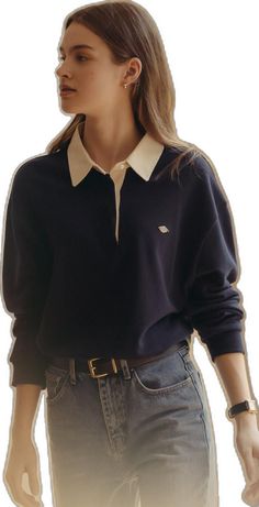 Navy Polo Collar Top For Fall, Modern Navy Tops For Work, Classic Navy Top For Everyday, Navy Modern Tops For Work, Classic Navy Top For Everyday Wear, Navy Tops For Everyday Fall Wear, Modern Navy Cotton Tops, Casual Navy Tops For Work, Navy Casual Tops For Work