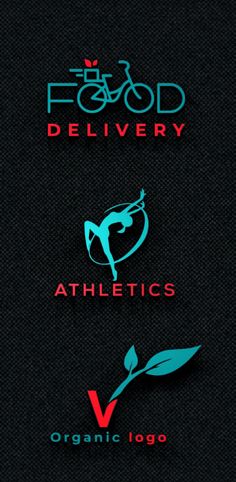 the food delivery logo is shown in three different colors and font styles, including blue, green